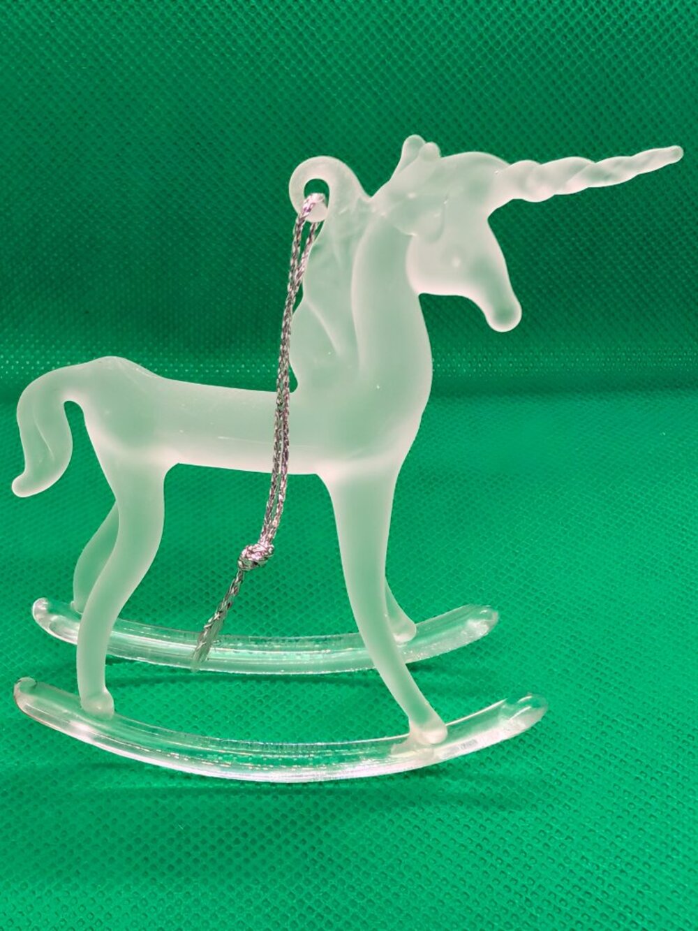 VTG Hard to find Frosted Glass unicorn rocking horse christmas ornament